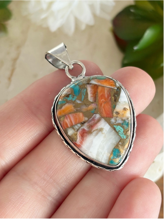 Southwest Jewelry - Southwest Oyster Turquoise Pendant Pear Sterling Silver 925 Overlay Handmade New
